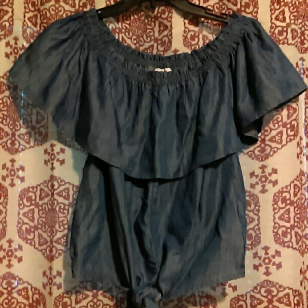 Blue denim tie top